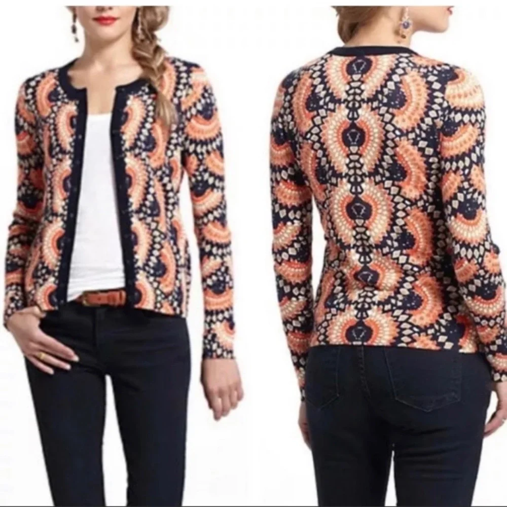 Anthropologie Cardigan Sweater.Tabitha Odval Geometric Print  Size… - Picture 3 of 6